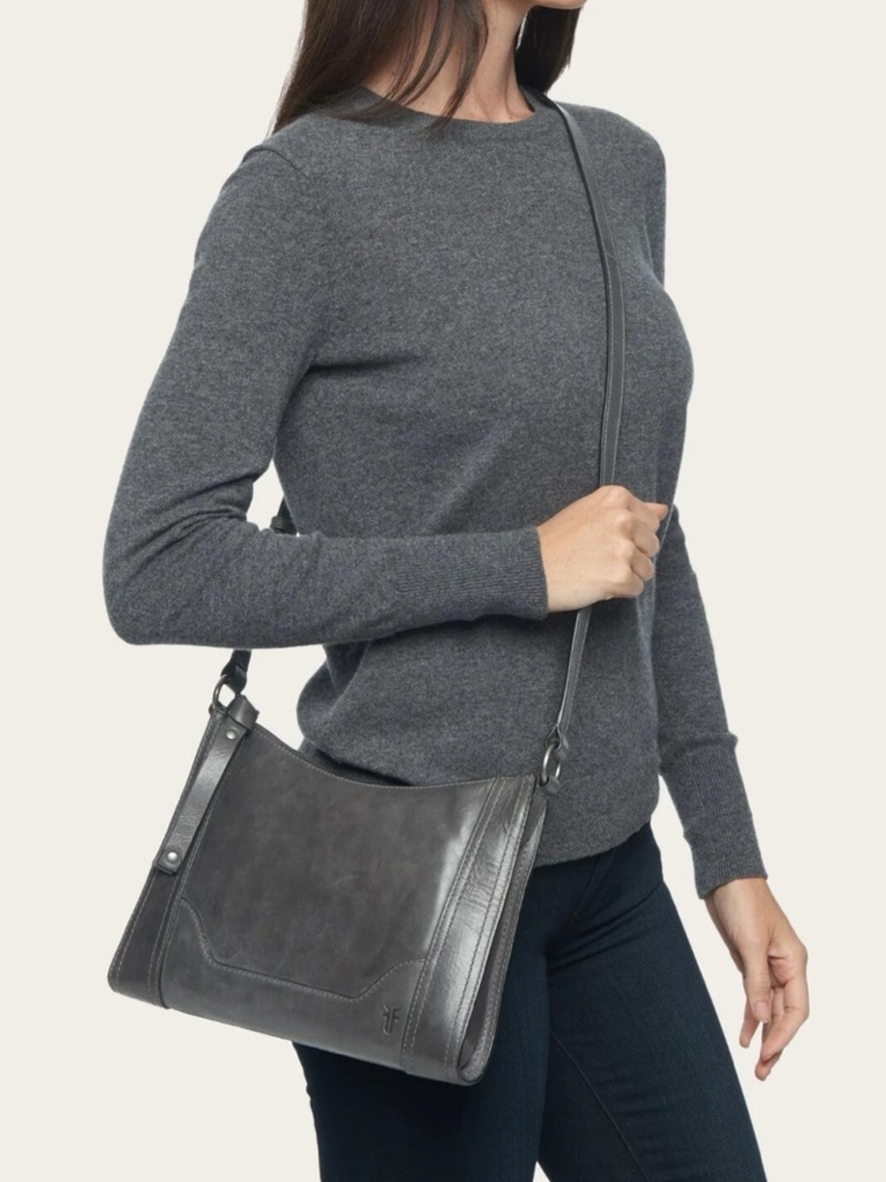 Frye Melissa Zip Gray Leather Crossbody Bag